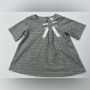Tahari Toddler - Silver Grey Bow Dress w/ Gold Metallic Dots Back Buttons NWOT